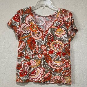 LOFT Colorful Floral Scoop Neck Top